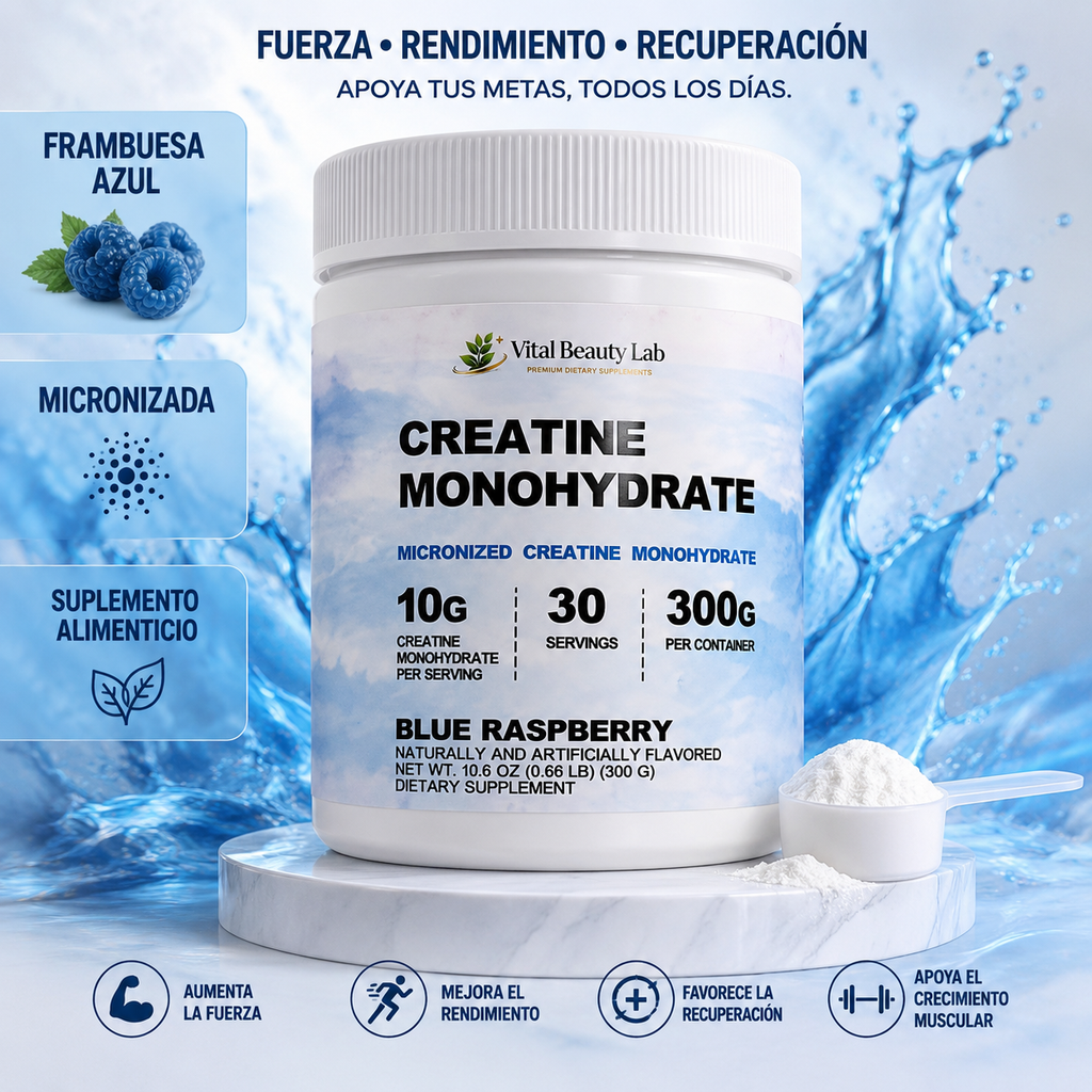 Vital Beauty Lab Creatina Monohidrato Micronizada (300g en Polvo) – Fuerza y Masa Muscular