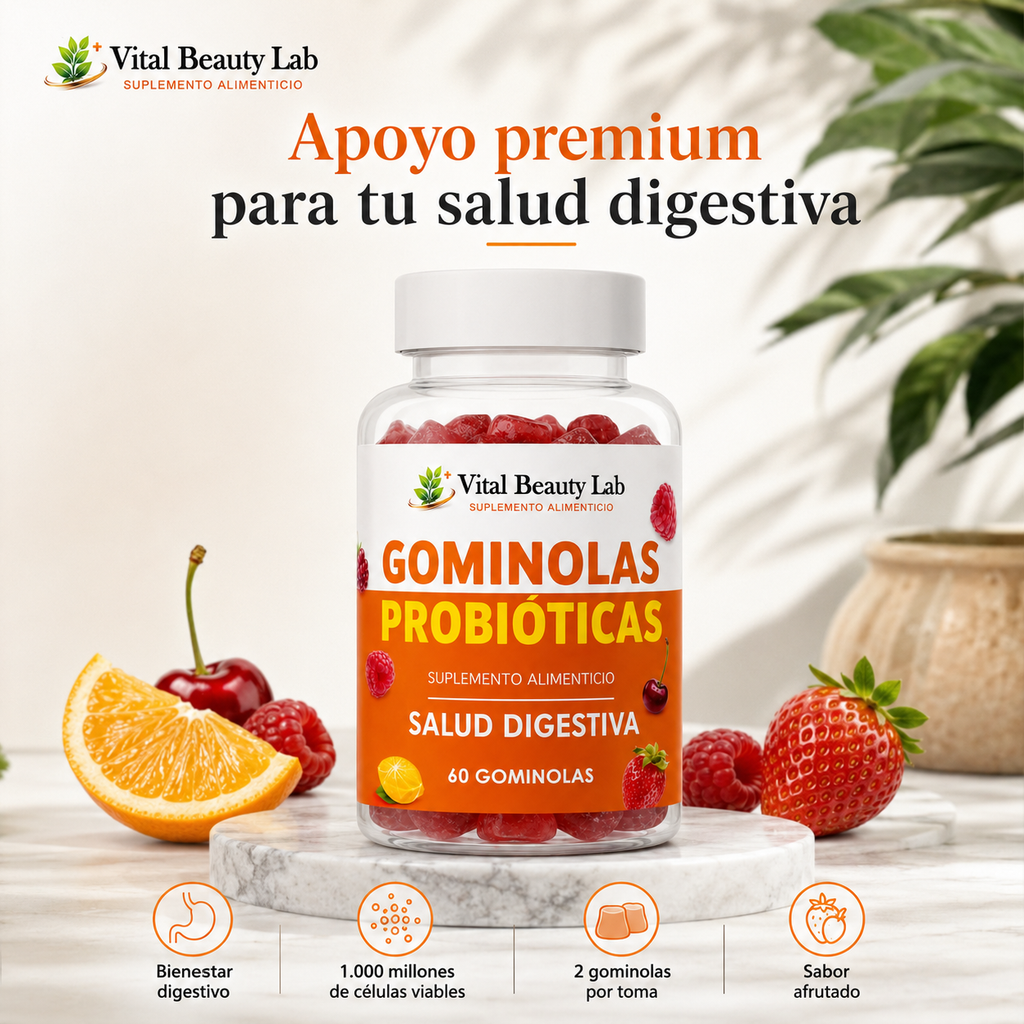 Vital Beauty Lab Probióticos + Vitamina C Gummies (60 Gominolas) – Salud Intestinal y Digestiva