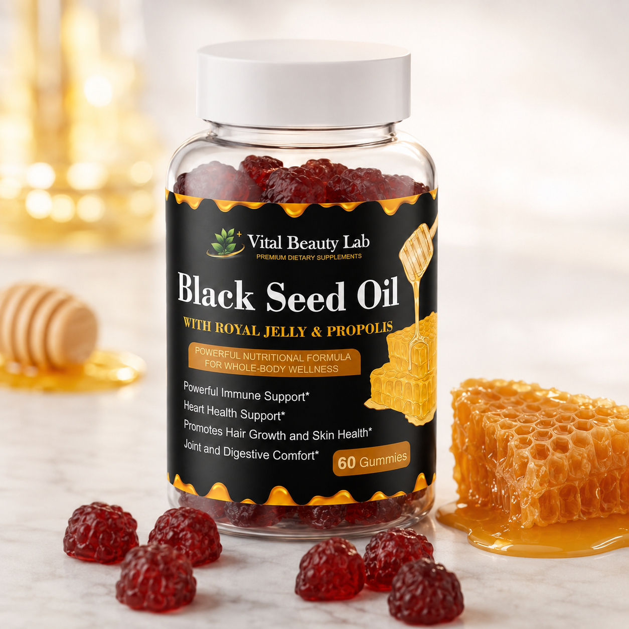Vital Beauty Lab Semilla Negra & Miel Gummies (60 Gominolas) – Inmunidad, Piel y Articulaciones