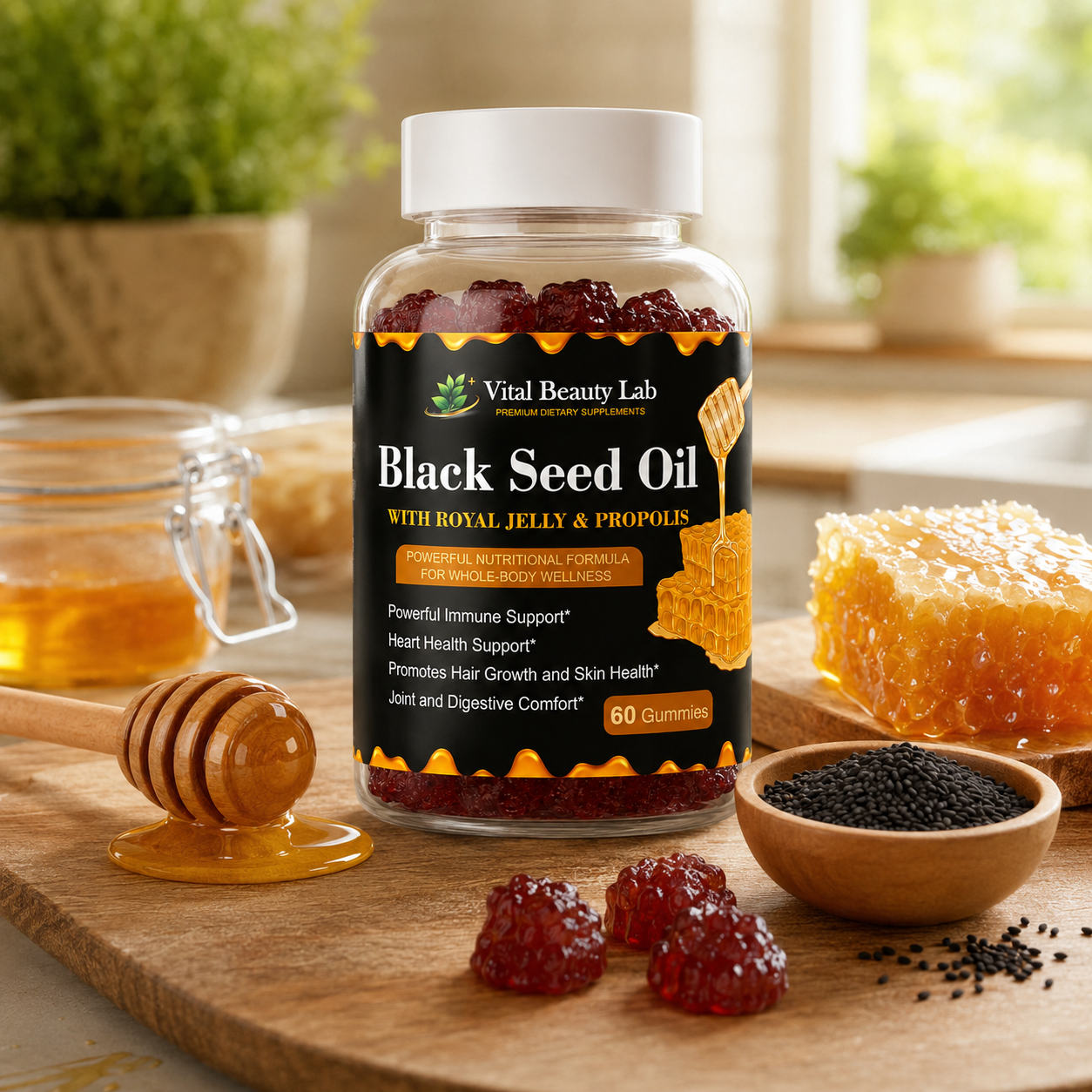 Vital Beauty Lab Semilla Negra & Miel Gummies (60 Gominolas) – Inmunidad, Piel y Articulaciones