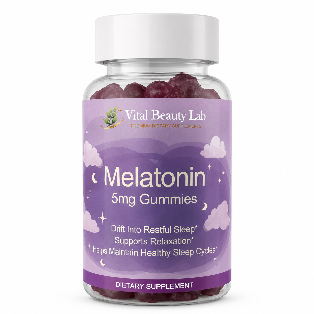 Vital Beauty Lab Melatonina Gummies (60 Gominolas) – Pasiflora para un Sueño Reparador