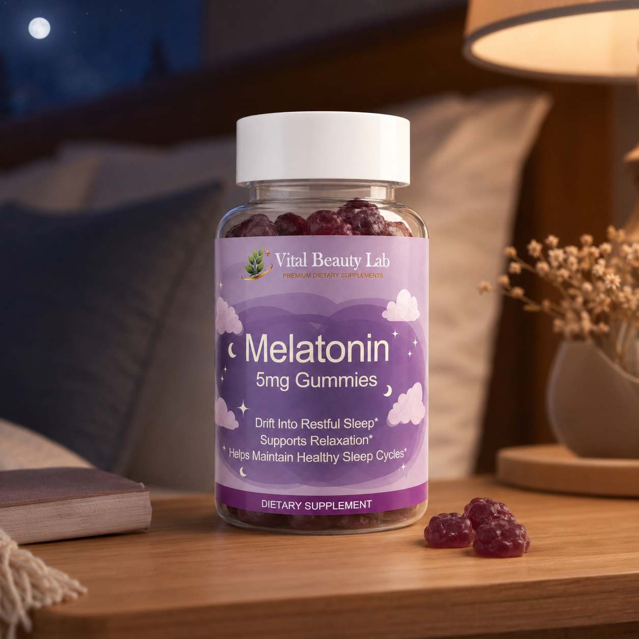 Vital Beauty Lab Melatonina Gummies (60 Gominolas) – Pasiflora para un Sueño Reparador