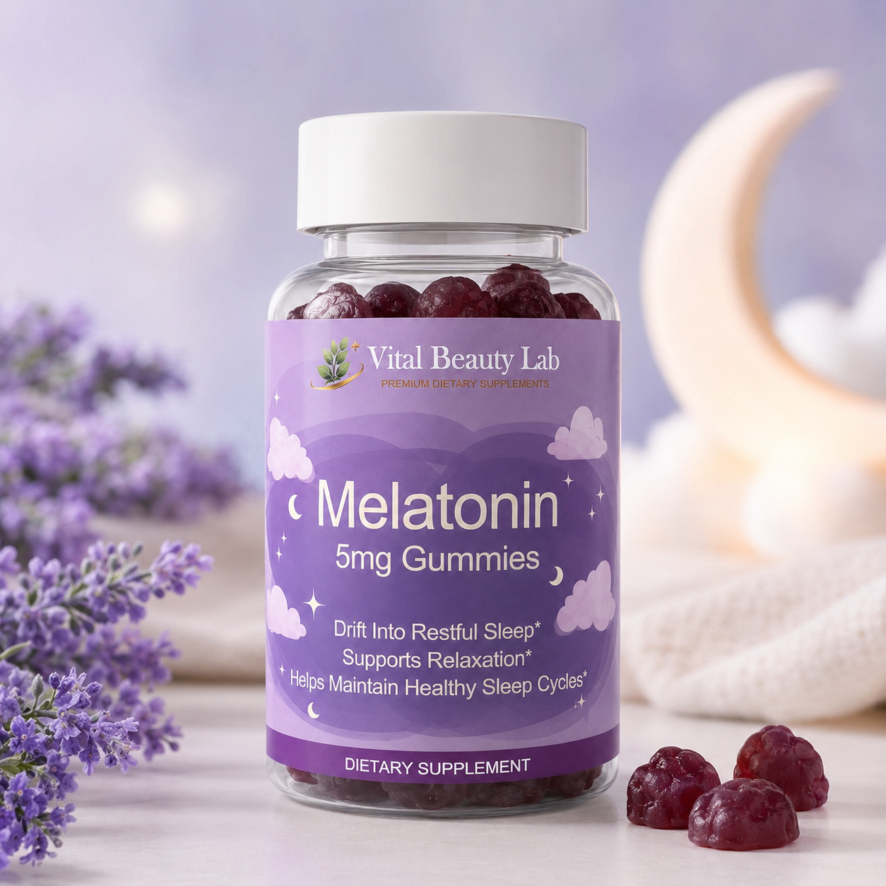 Vital Beauty Lab Melatonina Gummies (60 Gominolas) – Pasiflora para un Sueño Reparador