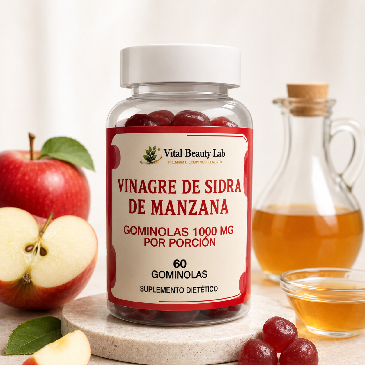 Vital Beauty Lab Vinagre de Manzana Gummies (60 Gominolas) – Control de Peso y Digestión