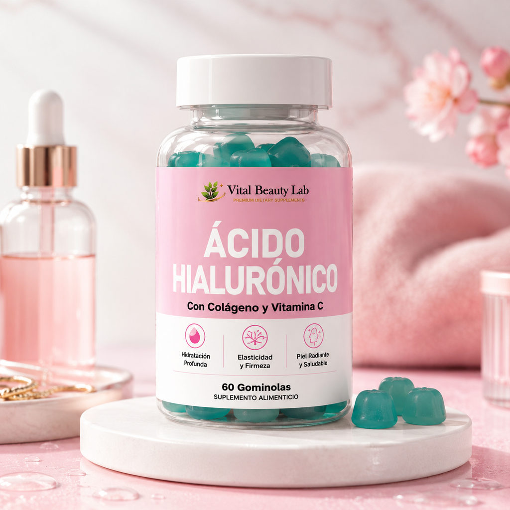 Vital Beauty Lab Ácido Hialurónico Gummies (60 Gominolas) – Con Colágeno y Vitamina C para Piel y Cabello