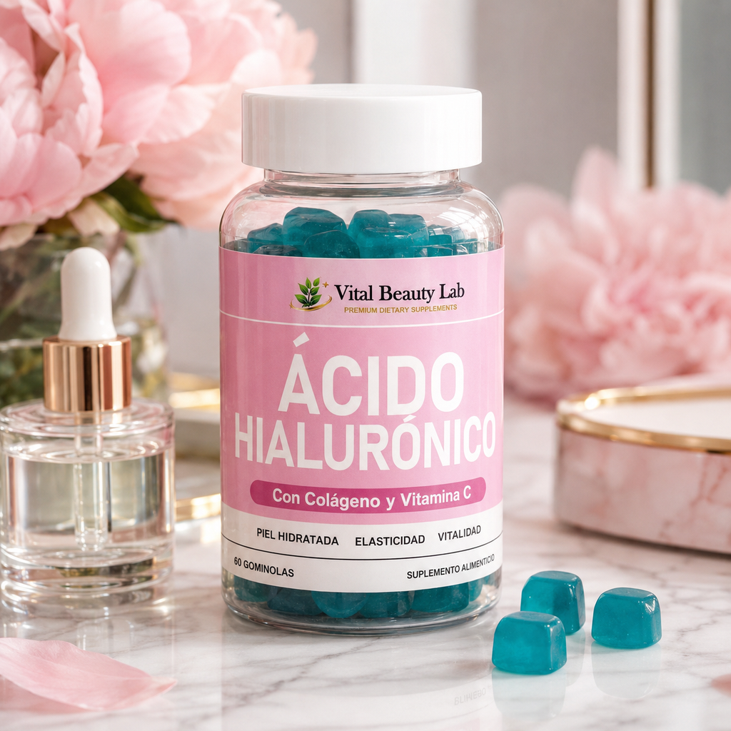 Vital Beauty Lab Ácido Hialurónico Gummies (60 Gominolas) – Con Colágeno y Vitamina C para Piel y Cabello