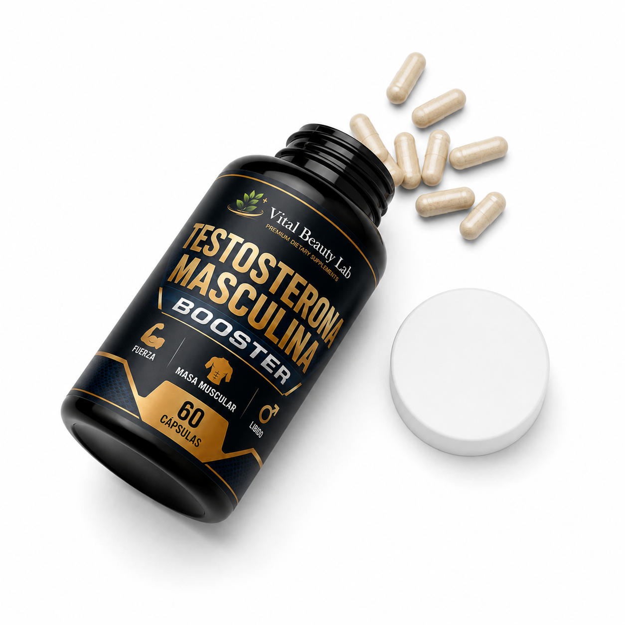 Vital Beauty Lab Testosterona Masculina Booster (60 Cápsulas) – Fuerza, Masa Muscular y Libido