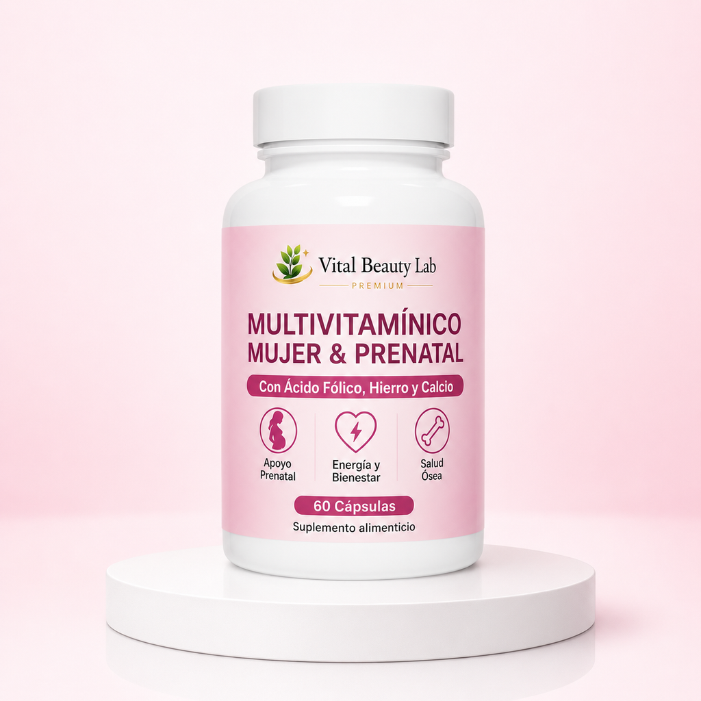 Vital Beauty Lab Multivitamínico Mujer & Prenatal (60 Cápsulas) – Con Ácido Fólico, Hierro y Calcio