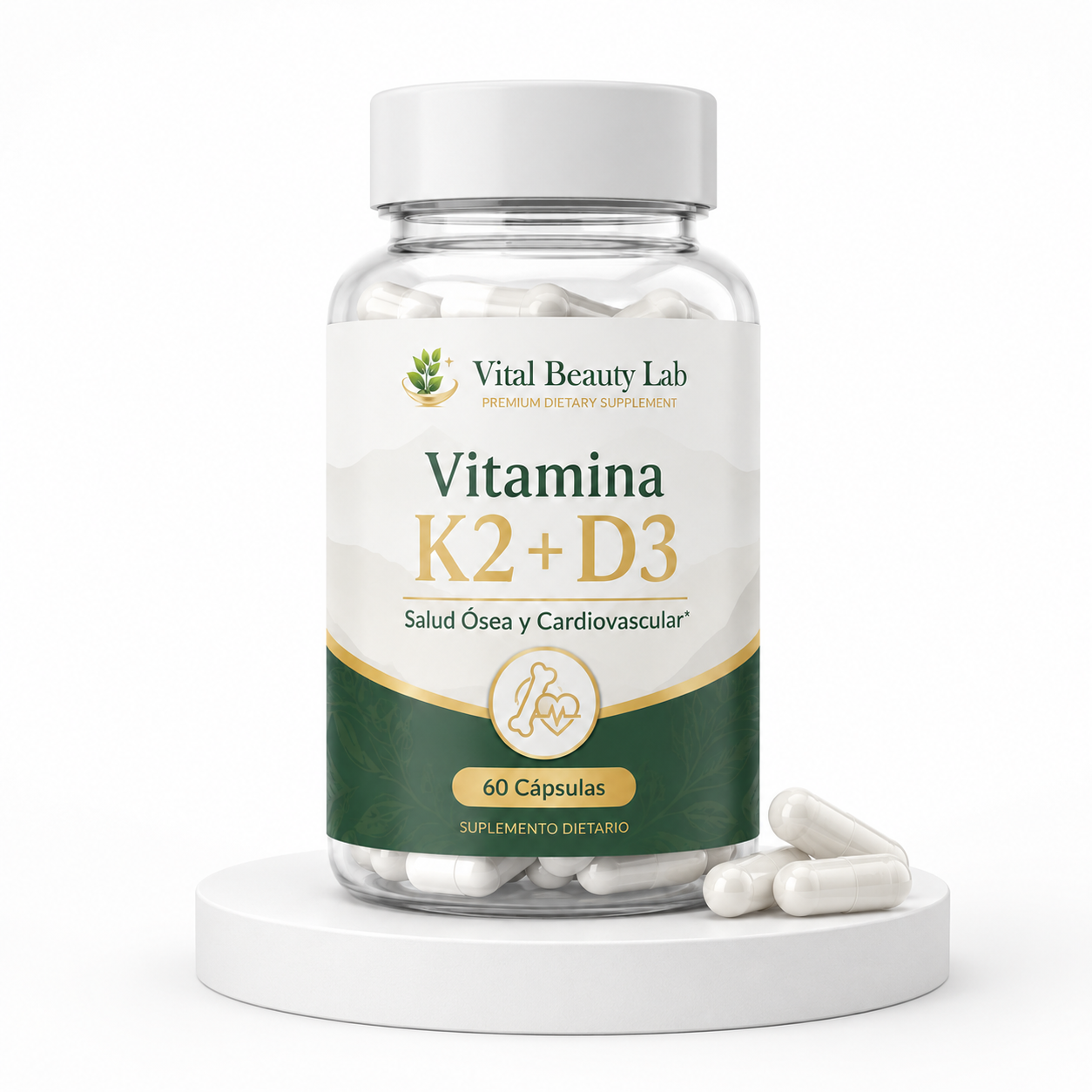 Vital Beauty Lab Vitamina K2 + D3 (60 Cápsulas) – Salud Ósea y Cardiovascular Completa