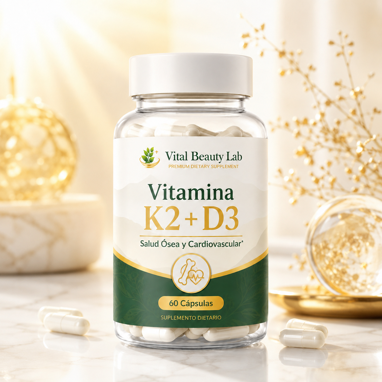 Vital Beauty Lab Vitamina K2 + D3 (60 Cápsulas) – Salud Ósea y Cardiovascular Completa