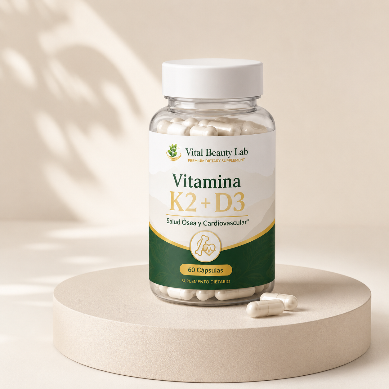 Vital Beauty Lab Vitamina K2 + D3 (60 Cápsulas) – Salud Ósea y Cardiovascular Completa