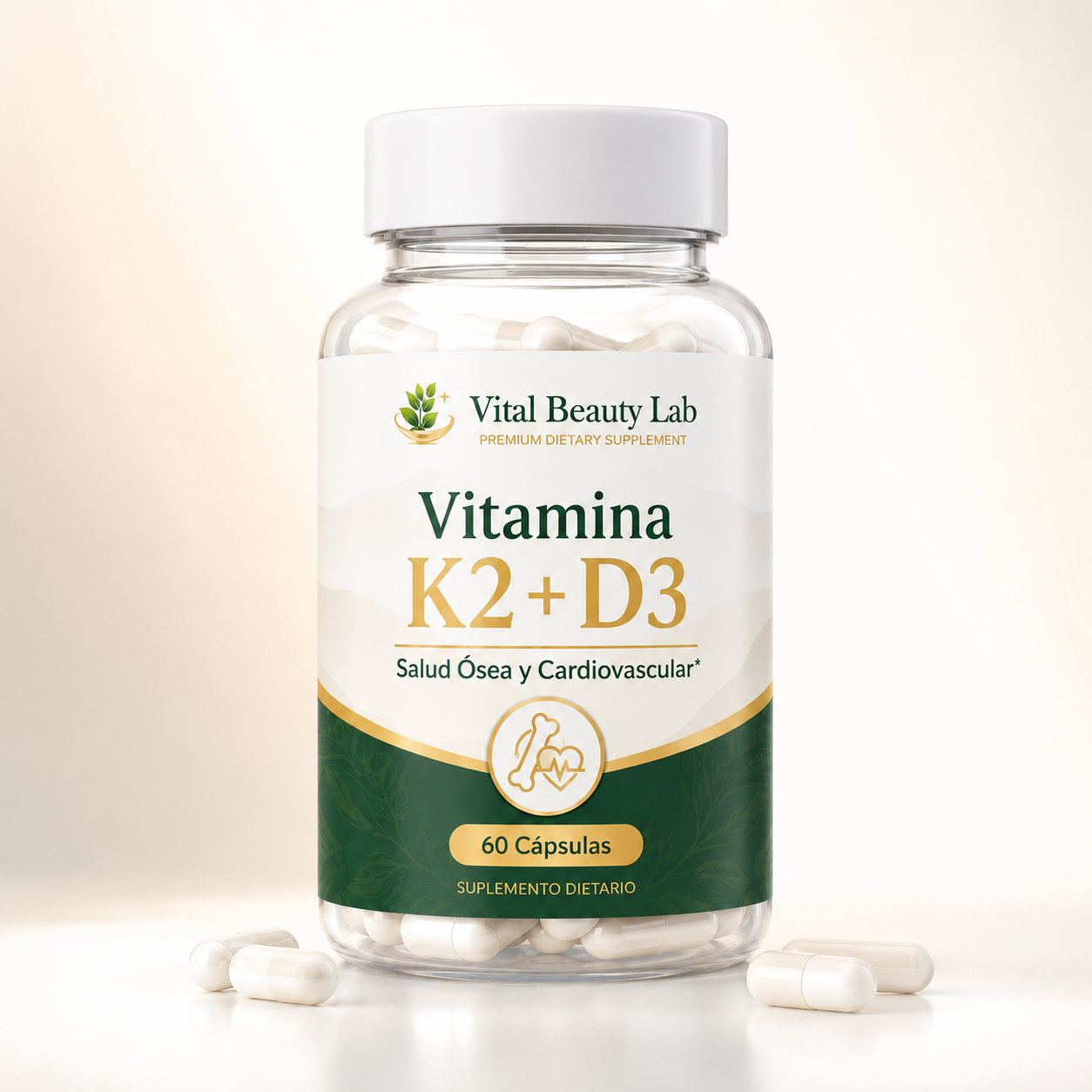 Vital Beauty Lab Vitamina K2 + D3 (60 Cápsulas) – Salud Ósea y Cardiovascular Completa