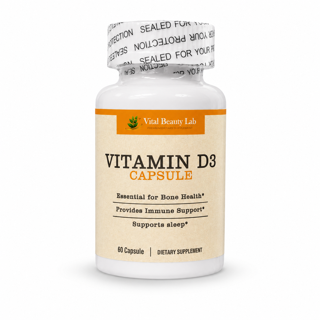 Vital Beauty Lab Vitamina D3 (60 Cápsulas) – Sistema Inmune, Huesos Fuertes y Descanso