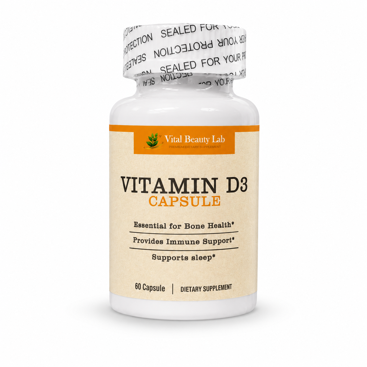 Vital Beauty Lab Vitamina D3 (60 Cápsulas) – Sistema Inmune, Huesos Fuertes y Descanso