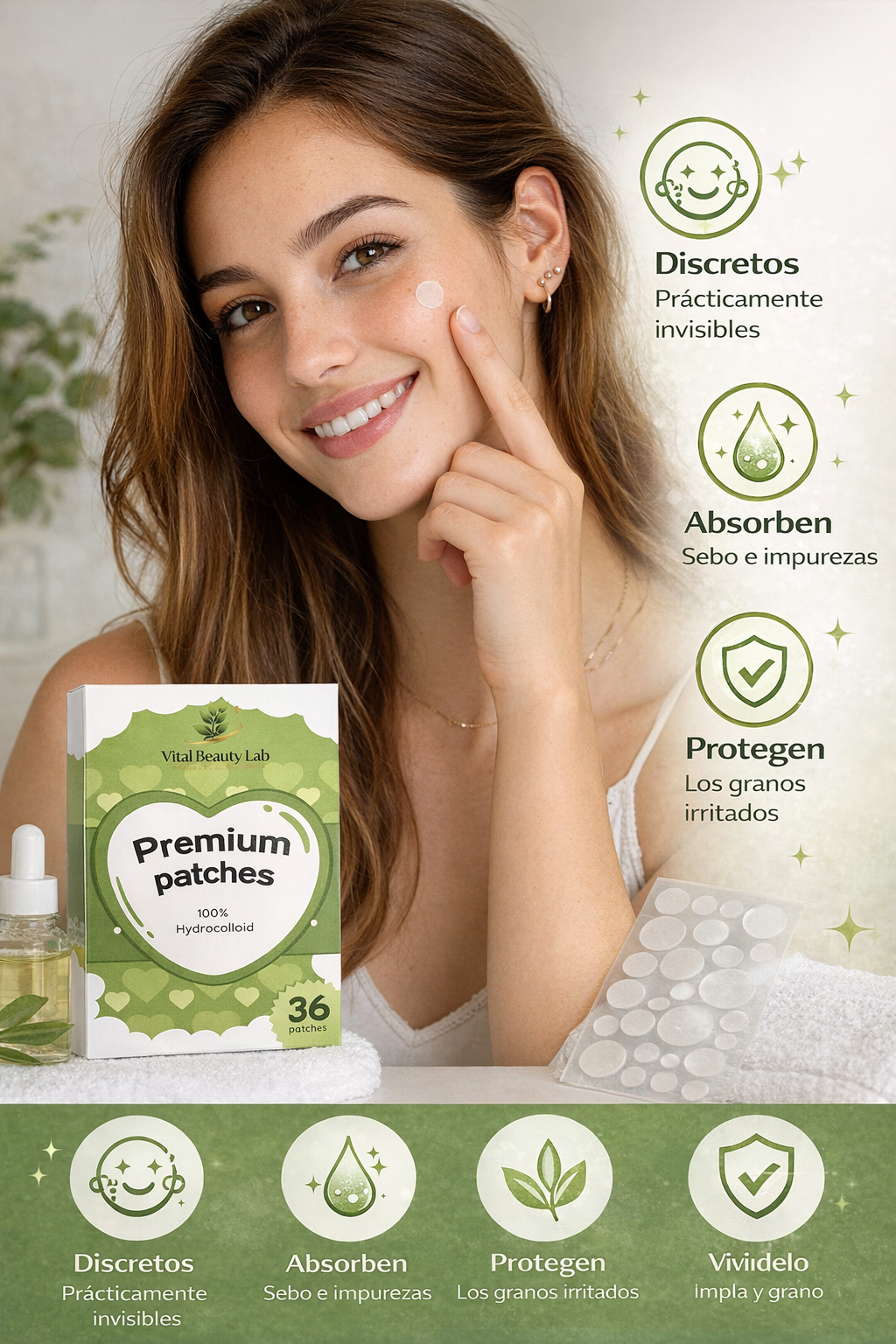 Vital Beauty Lab Parches Hidrocoloides Tipo Pimple Patch Inspirado en Productos Coreanos Faciales Skincare - Parches Hidrocoloides Acné y Acne Corporal de Korean Beauty