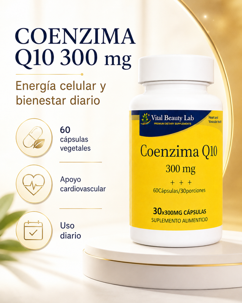 Vital Beauty Lab Coenzima Q10 300 mg (60 Cápsulas Vegetales) – Salud Cardiovascular y Energía Celular