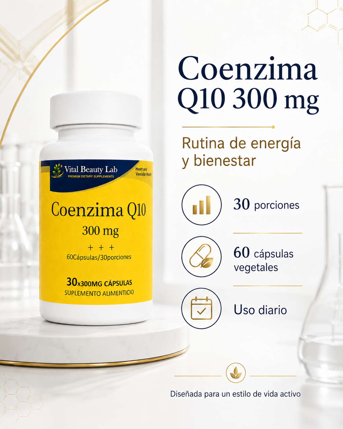 Vital Beauty Lab Coenzima Q10 300 mg (60 Cápsulas Vegetales) – Salud Cardiovascular y Energía Celular