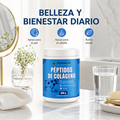 VitalBeautyLab Colágeno Hidrolizado en Polvo 300 g Sin Sabor, Collagen Peptides Grass Fed para Piel, Cabello, Uñas, Huesos y Articulaciones
